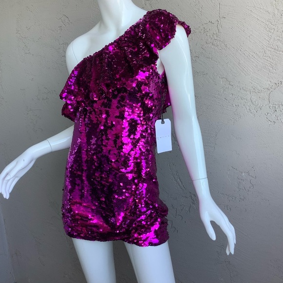 Leith Pink Sequin One-Shoulder Dress NWT - Picture 4 of 9